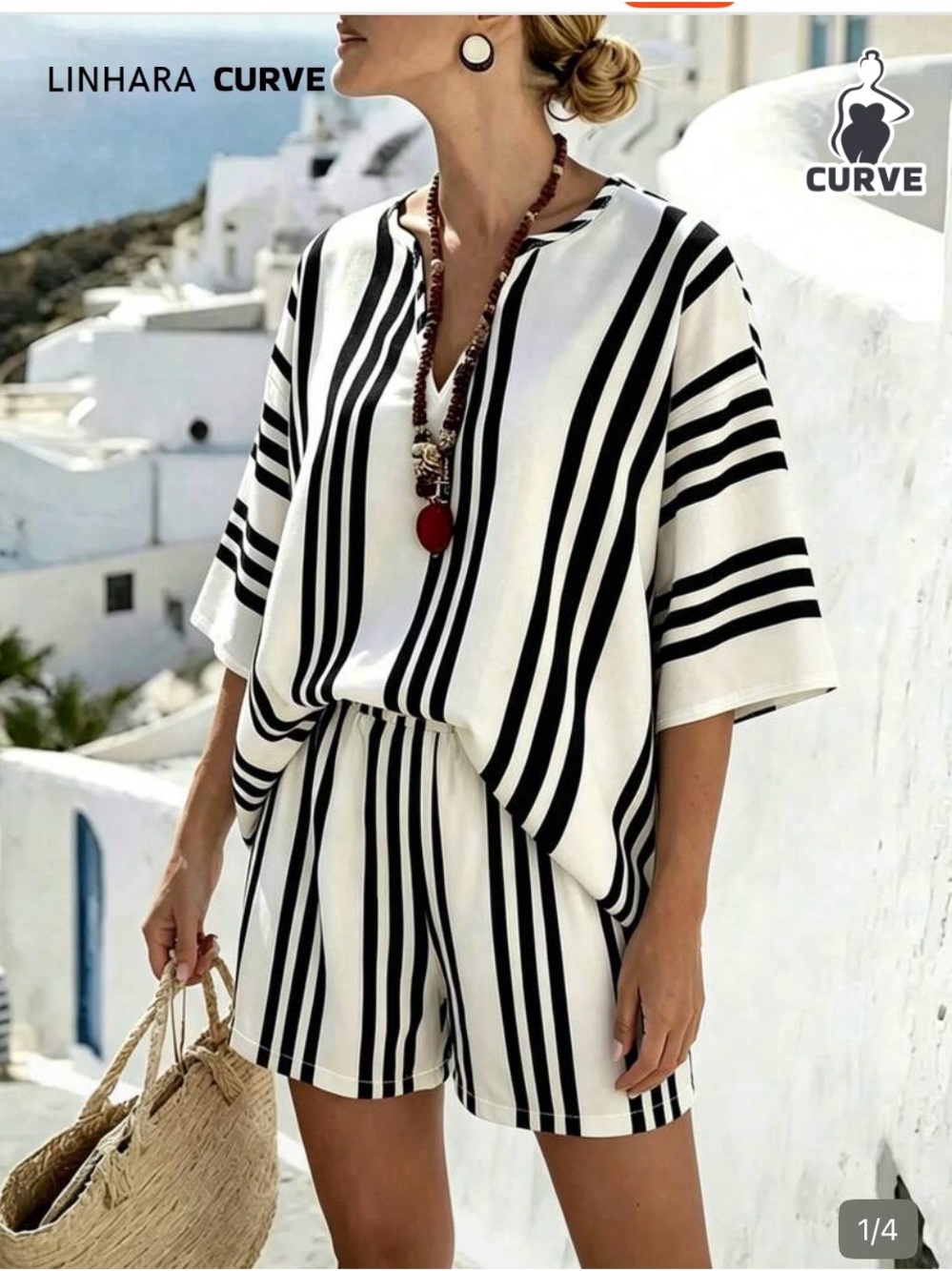 Curve Black & White Striped Women's Two-Piece Set